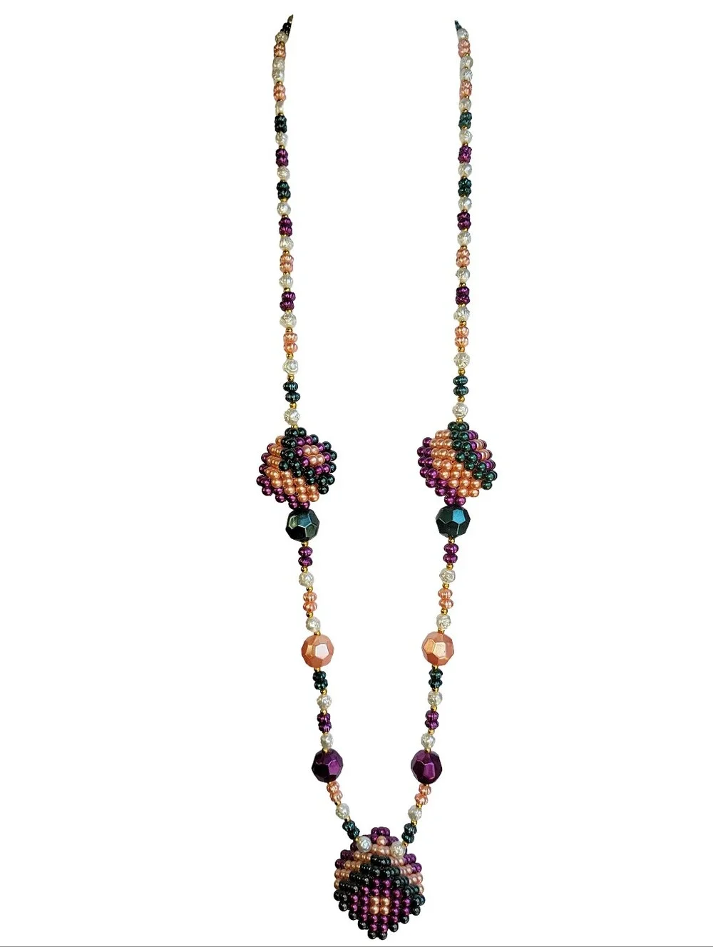 Handmade Artisan Geometric Beaded Necklace Purple & Orange